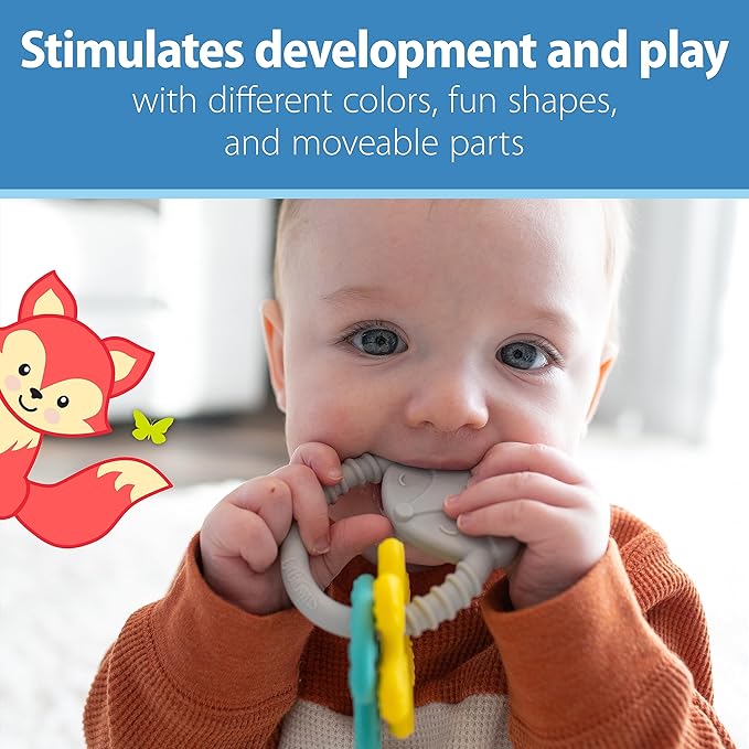 Dr. Brown's Learning Loop Fox, Baby Teether Ring with Multiple Shapes & Textures 100% Silicone, 3m+