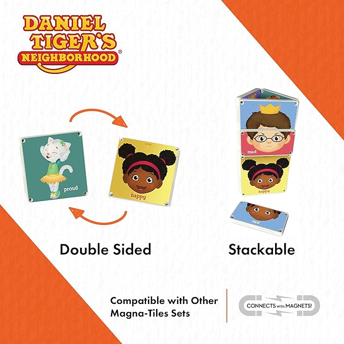 CreateOn Daniel Tigers Neighborhood: Daniel’s Many Feeling’s Magna-Tiles Structure Set, Magnetic Kids Building Toys 3+, 18