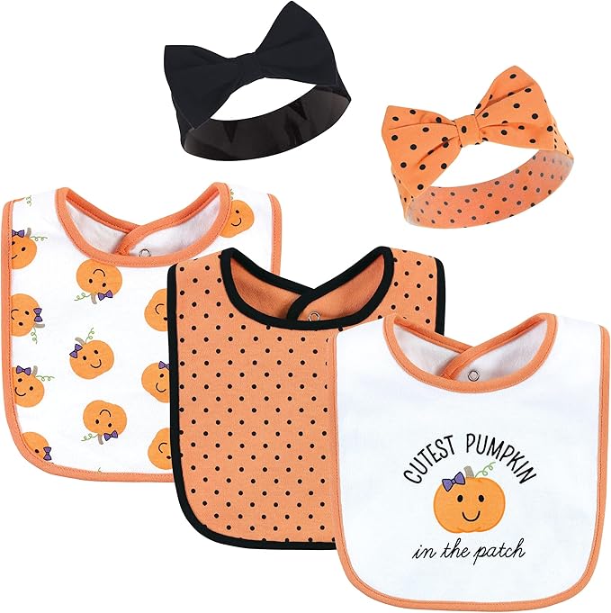 Hudson Baby Unisex BabyCotton Bib and Headband or Caps Set