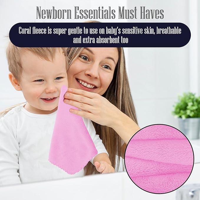 16 Pack Baby Washcloths - Luxury Coral Fleece Berry,10x10 Inch