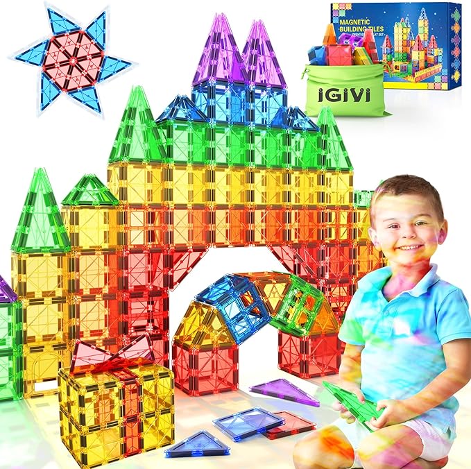 Magnetic Tiles Kids Toys for 3+ Year Old Boys & Girls, STEM Building Blocks Toys & Games 3 4 5 6 7 8