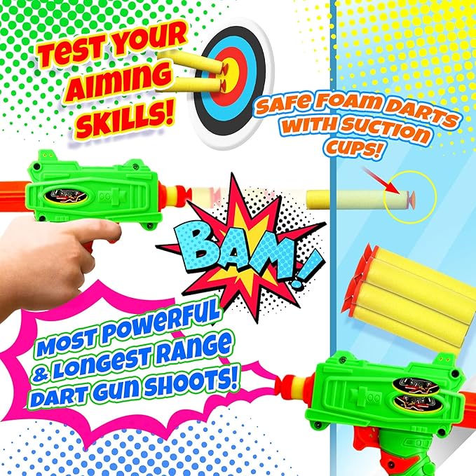 JA-RU Mini Foam Dart Gun (2 Toy Gun Pistol) w/ 5 Refill Soft Bullet Foam Darts for Kids. Fidget Gun Toy, Bulk Party Favors for Boys 5483-2s