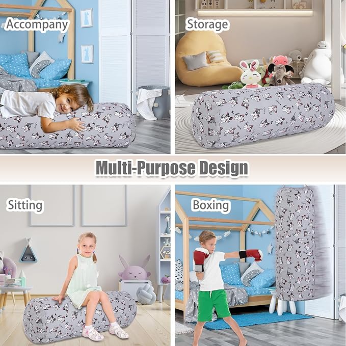 Stuffed Animal Storage Bean Bag Chair Cover (No Filler), Cylinder Plush Toy Storage Stuff and Sit Seat for Kids Boys and Girls, Canvas Large Soft Sit & Play Sofa with YKK Zipper