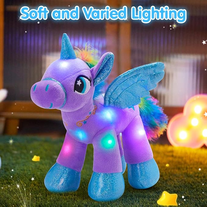 Houwsbaby 14'' Purple LED Light Up Unicorn Stuffed Animal,Unicorn Plush Toy