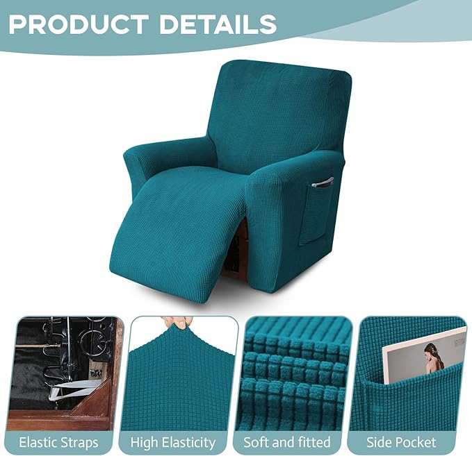 Recliner Chair Cover Lazy Boy Recliner Covers Recliner Covers for Recliner Chair 1 Piece Furniture Protector Prevent wear and pet Hair(Recliner,Peacock Blue)
