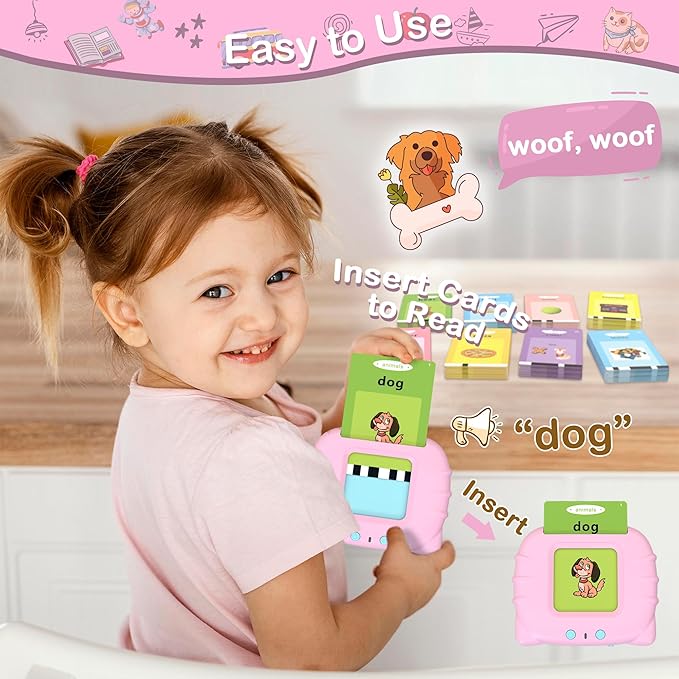 Birthday Gift for 1 2 3 4 5 Years Old Girls Toys, Talking Flash Cards, Educational Toddler Toys, Montessori Sensory Toys, Learning Toys for Ages 2-4, Toys for 2 Year Old Girls Birthday Gifts