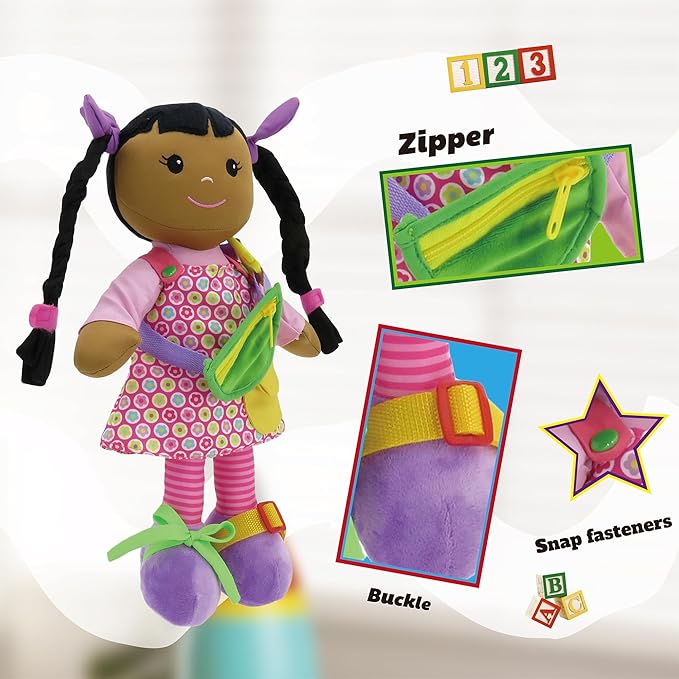 linzy Toys 16" Dark Skin Educational Doll/Adorable Plush Doll Comes