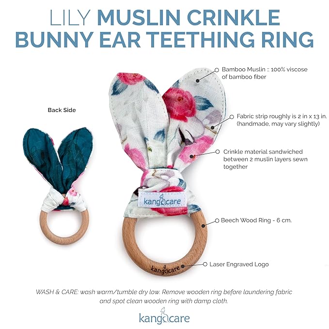 Kanga Care Baby Soft Muslin Sensory Crinkle Bunny Ear Wood