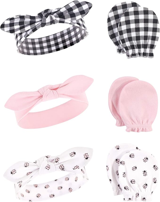Hudson Baby Baby Girls' Cotton Headband and Scratch Mitten Set
