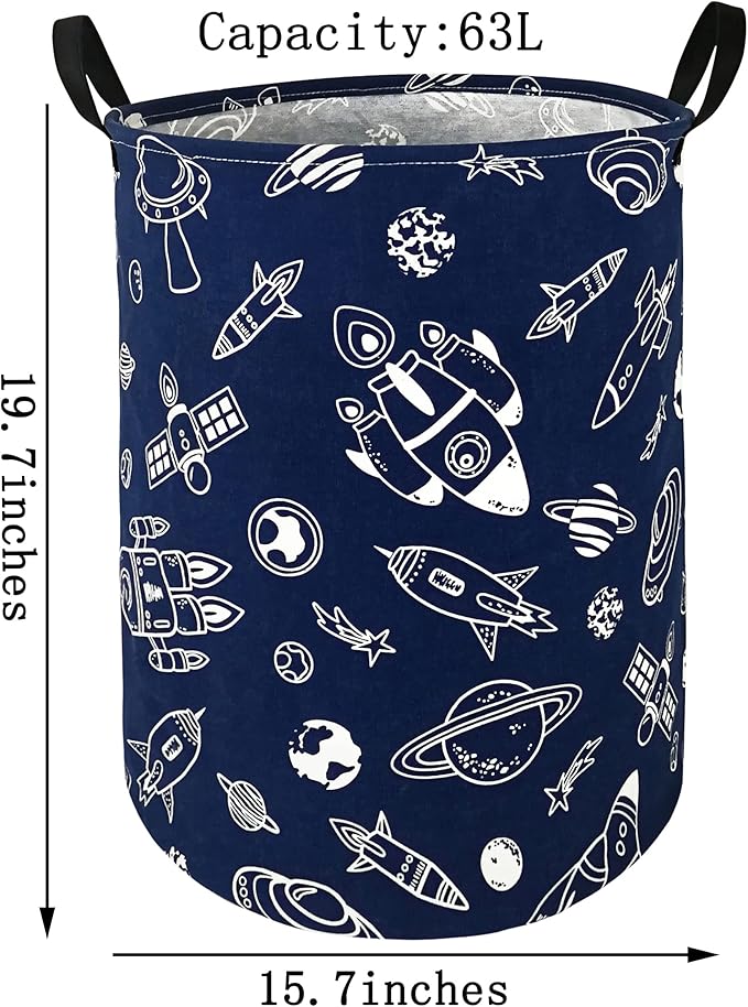 Round Spacecraft Pattern Laundry Hamper Storage Basket Organizer Hamper Storage