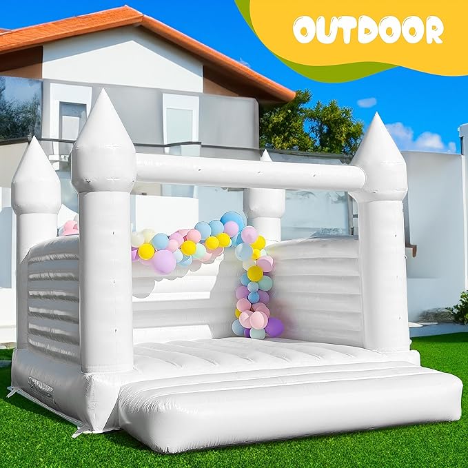 OZIS White Bounce House Castle for Kids, 13x12x10FT PVC Inflatable White Bounce House with Blower