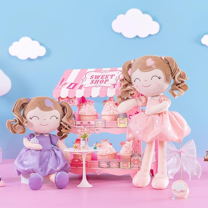 Gloveleya Baby Doll Baby Toys Gifts Plush Curly Kids Toys 2-4 Toddler 16" Pink