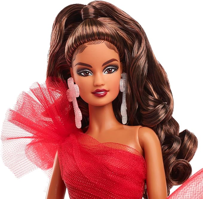 Barbie Signature 2024 Holiday Doll with Light Brown Hair in Plaid Gown, Collectible Toy in Displayable Packaging