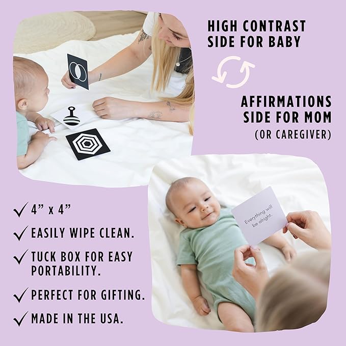 High Contrast Baby Cards 2-in-1 w/New Mom Affirmation Cards | High Contrast Baby Toys for Newborn 0-6 Months