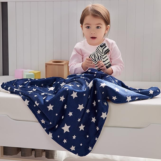 DaysU Silky Micro Soft Plush Baby Blankets Unisex with Print Star Pattern and Soothing Raised Dots, Double Layer Bed Throws for Toddler Cot 50x60 Inches