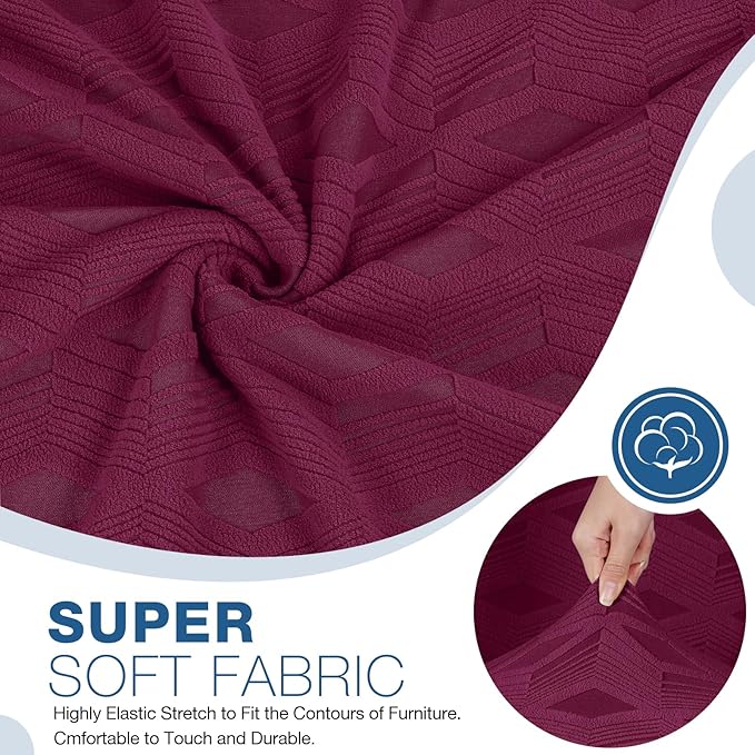 TAOCOCO Recliner Loveseat Cover, Stretch Jacquard Reclining Loveseat Cover Furniture Protector Sofa Slipcovers 2 Seat Recliner Covers with Elastic Bottom for Kids, Pets (Burgundy)