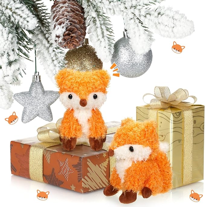 4 Pcs Baby Fox Stuffed Animal Plush Foxes Toys Small Fox Plushies Woodland Stuffed Animal Fox Doll Gifts for Boys Girls Nursery Home Bedroom Birthday Animal Theme Party Decors, 5 Inch