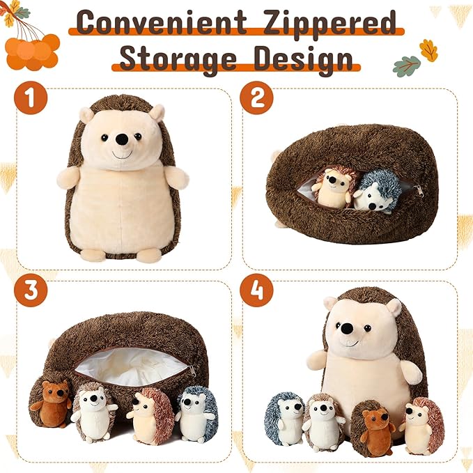 Hiboom 5 Pieces Hedgehog Stuffed Plush Toys, 14 Inch Mommy 4 Cute