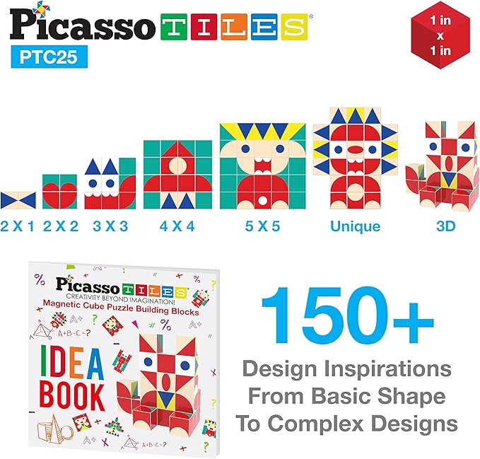 PicassoTiles Infinite Magnetic Puzzle Magic Cube Easy-Connect Brain Teaser Toy 150+ Inspirations Age3+ PTC25