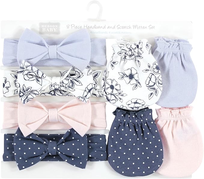 Hudson Baby Baby Girls' Cotton Headband and Scratch Mitten Set