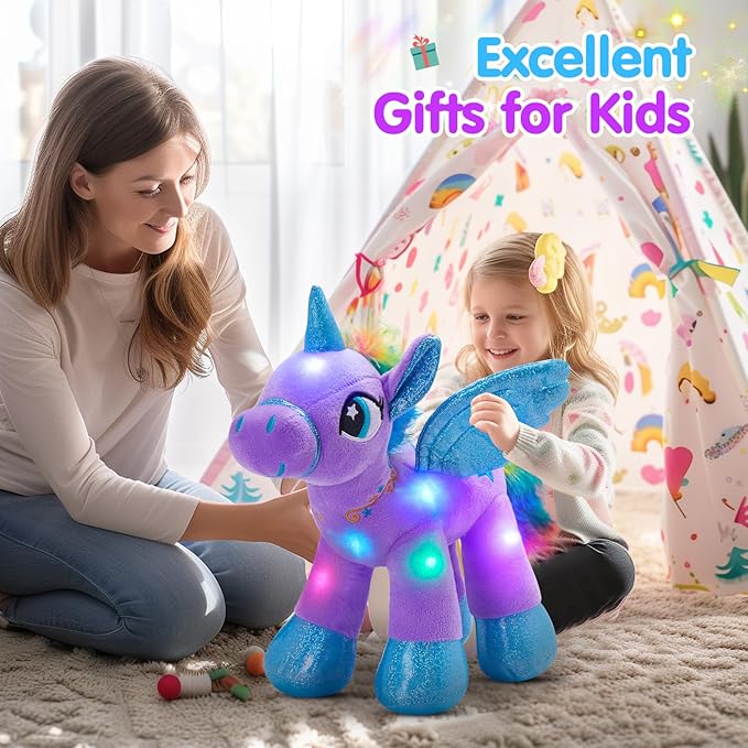 Houwsbaby 14'' Purple LED Light Up Unicorn Stuffed Animal,Unicorn Plush Toy
