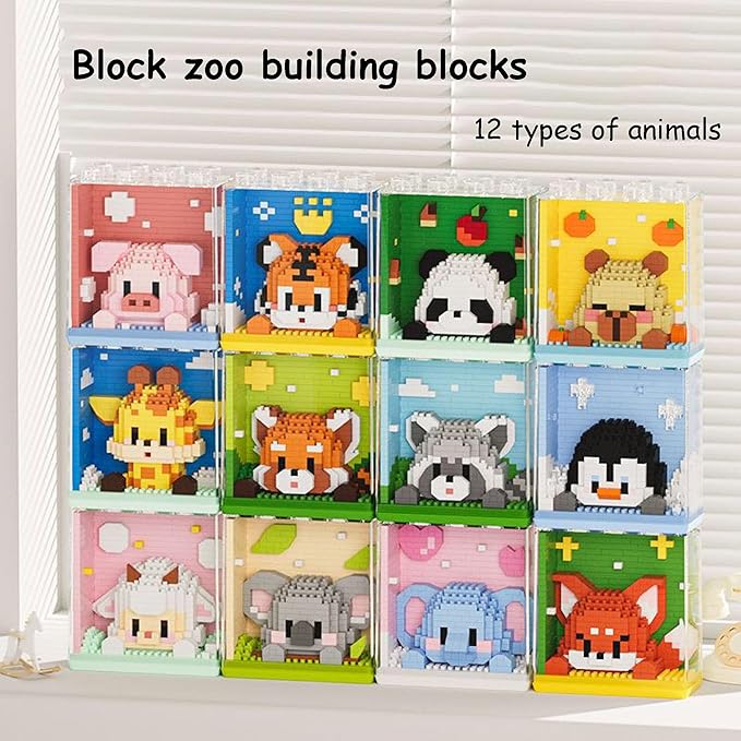 Mini Animals Building Blocks Set,with Pig, Tiger,Panda,Capybara,4Packs Kit Birthday Party Favor Gifts Toys for Ages 8-13 (Block Zoo B 1386PCS)