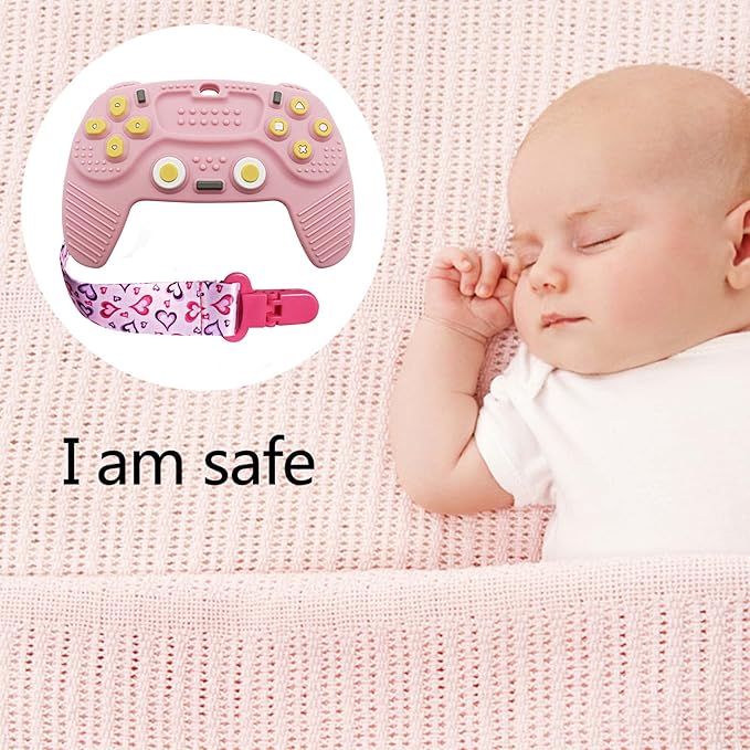Teething Remote Control for Baby with Pacifier Clip, Funny Teethers for Baby for Baby Girl Or Boy 3-6 6-12