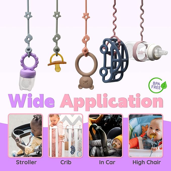Toy Straps for Baby, 5pcs Food Grade Silicone Toy Holder