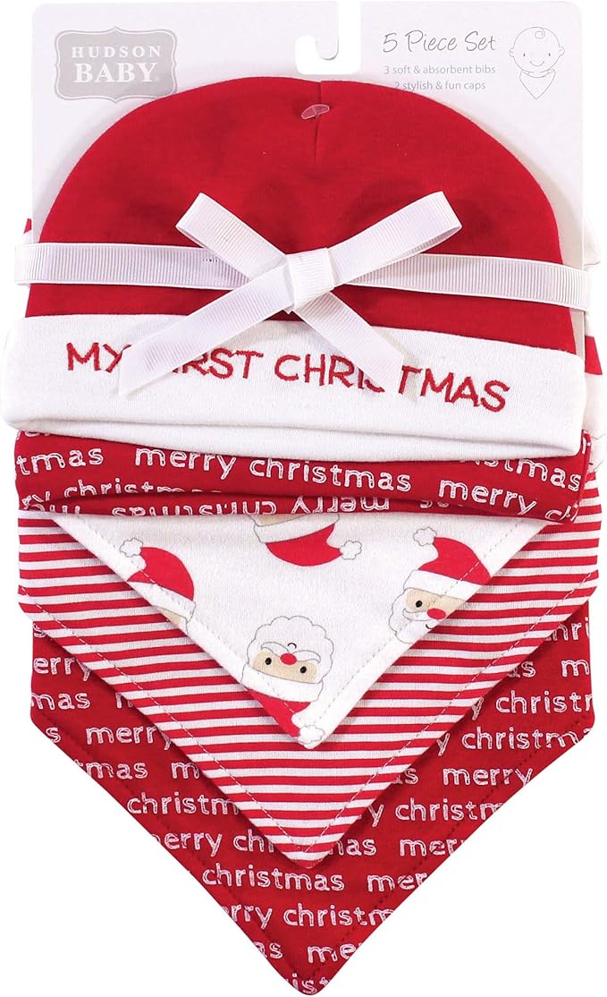 Hudson Baby Unisex BabyCotton Bib and Headband or Caps Set