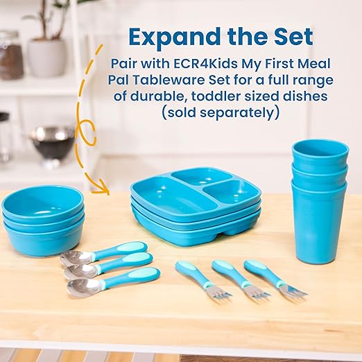 ECR4Kids My First Meal Pal Stainless Steel Spoons, Toddler Silverware, White, Light Grey, 3-Pack