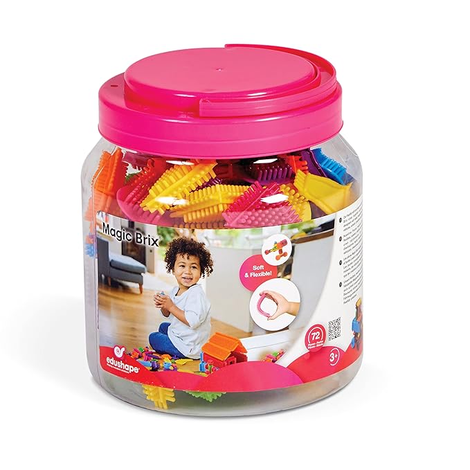 Edushape Magic Brix Interlocking Baby Building Blocks - 72 Pcs Toddler Blocks Interlocking Bricks in Reusable Storage 3-5 with