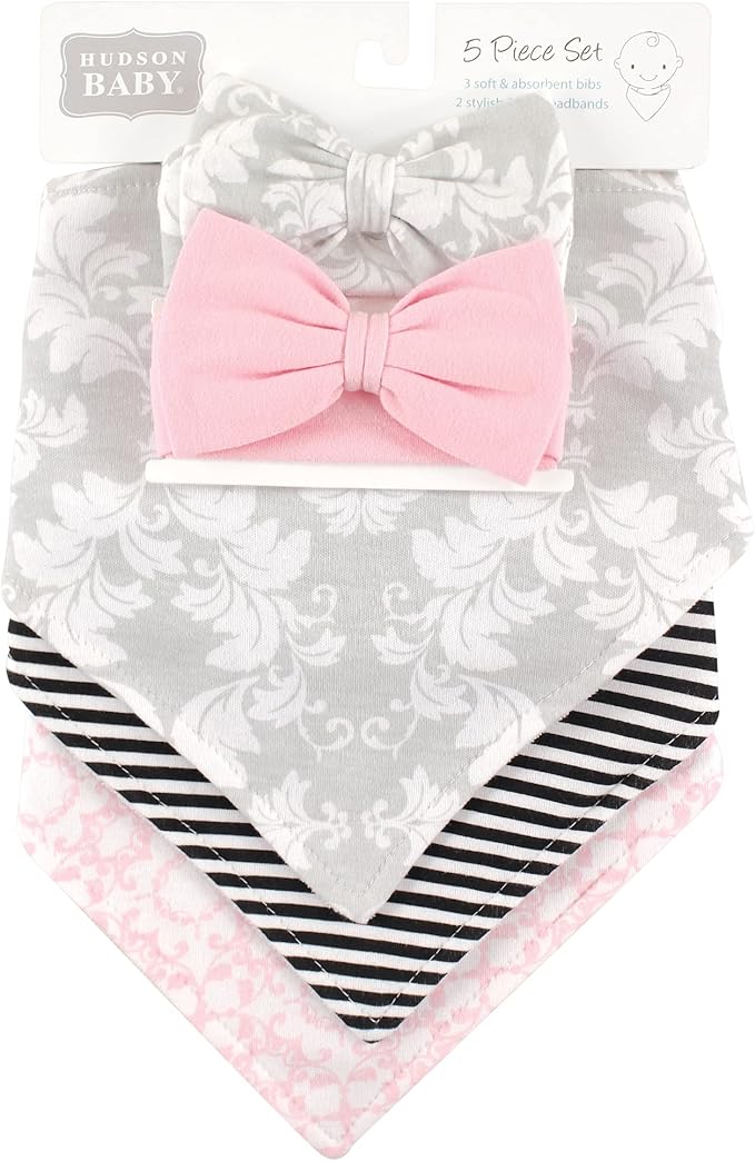 Hudson Baby Unisex BabyCotton Bib and Headband or Caps Set