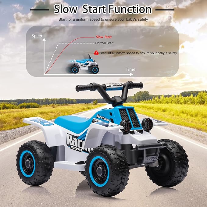 Hetoy 6V Kids Ride On Electric ATV, Ride Car with LED Headlights 1-3 Boys