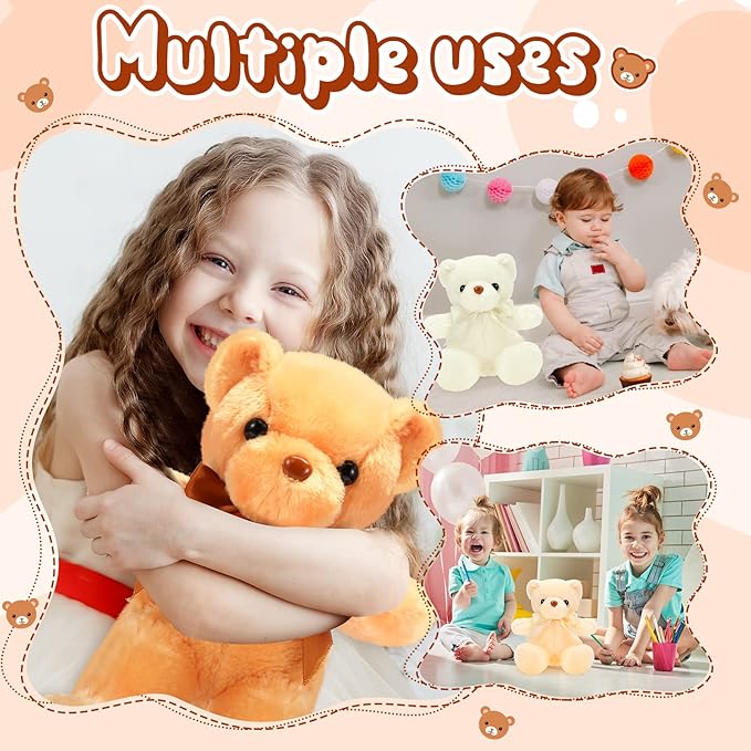 HyDren 6 Pcs Bears Bulk Stuffed Animal Small Bears Baby Shower Bears Plush Toys Employee Appreciation Easter Graduation Gifts(Dark Brown, Brown
