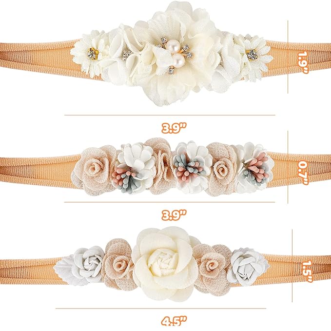 Tinabless Baby Girl Floral Headbands (3PCS), Hairbands for Baby Girls Newborn Infant Toddlers