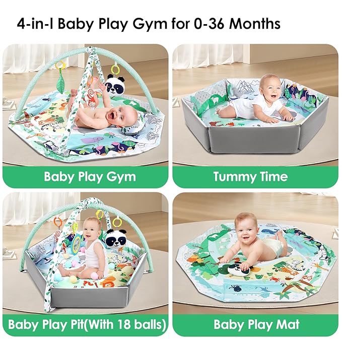 dearlomum 4-in-1 Tummy Time Mat,Baby Activity Play Mat 6 Infant 18 Ocean