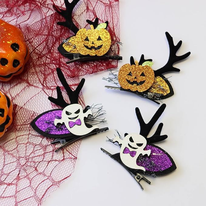 Baby Girls' Hair Accessories: Bat Bows, Pumpkin Hair Clips 4pcs