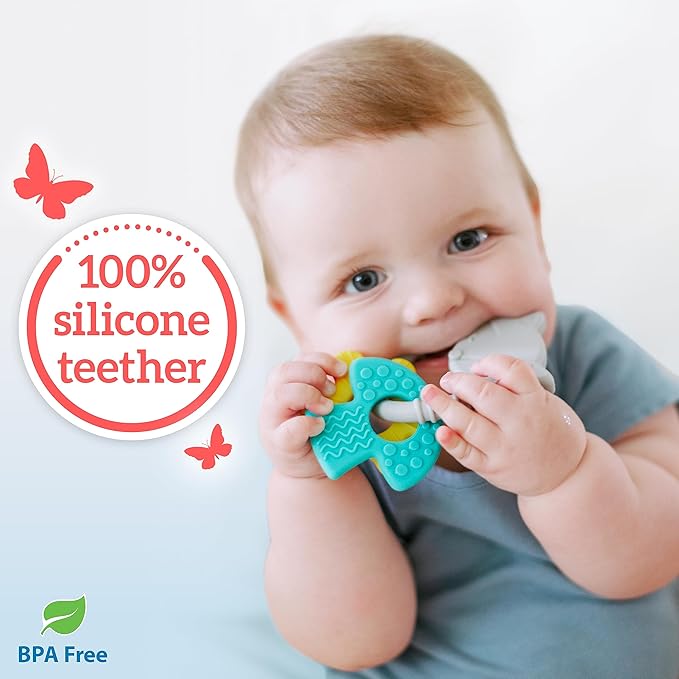 Dr. Brown's Learning Loop Fox, Baby Teether Ring with Multiple Shapes & Textures 100% Silicone, 3m+