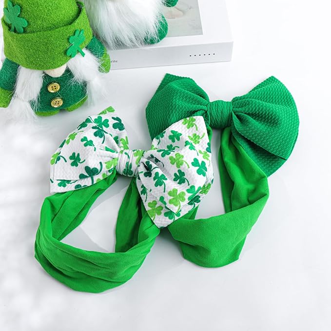 YanJie Hairband, Green Clover St.Patrick's Day Baby Girls Headbands 100% Handmade 1 Set 4.5 Count