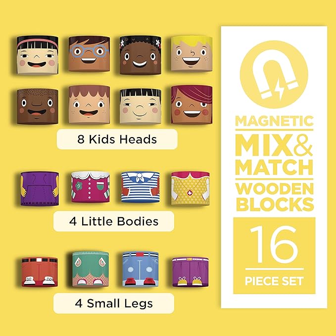 16-Piece Multiracial Magnetic Friends Play Set β Wooden Diversity Building Blocks for Kids β SEL Toy Promoting Cultural Inclusion & Creative Play