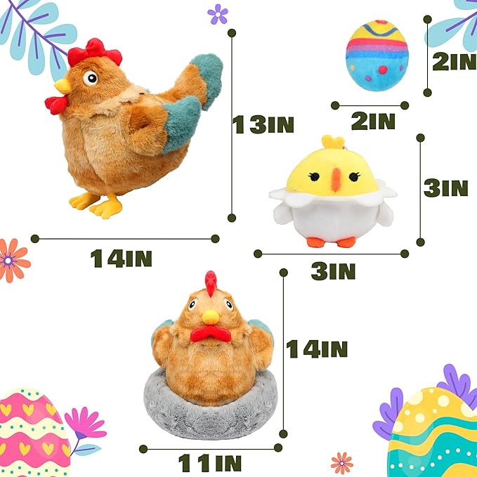 Hopearl Easter Plush Toy Chicken with 3 Eggs and 1 14''