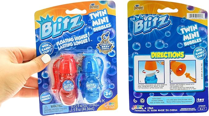 JA-RU Blitz Twin Mini Bubbles Blowing Toy with Carry Clip (1 Pack in Pairs) for Kids, Portable Bubble Blower/Blaster Bubble Soap Solution Party Favors 1564-1