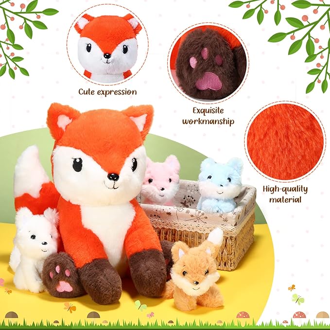 HyDren 5 Pcs Fox Plush Toy Set 14 Inch Mommy 4 Cute