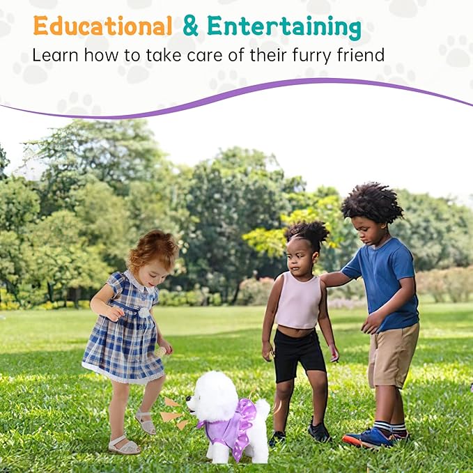 Interactive Walking Plush Puppy Toy Dog: Realistic Wagging Tail, Grooming Set 3-6+ (Great