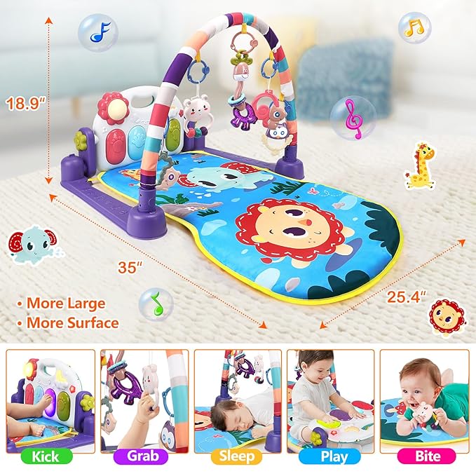 Baby Gym Play Mats Tummy Time Mat Musical Activity Center 0-3 6 9 12