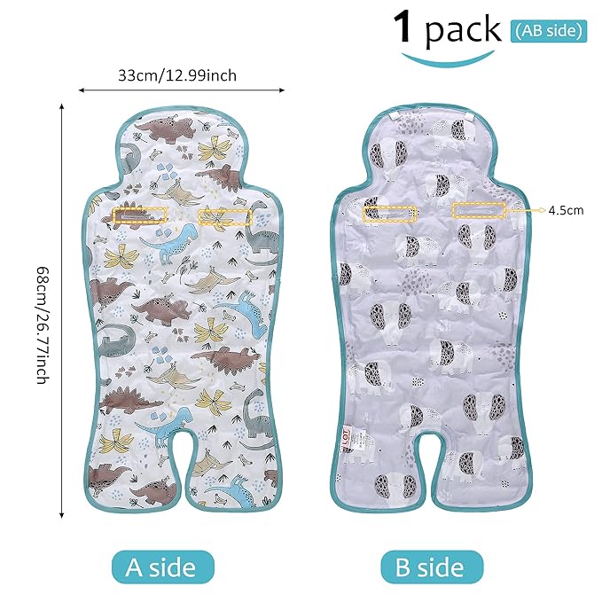 Gel Car Seat Cooler Pad,1 Pcak Double Sides-Universal Baby Stroller Ice Cushion,Summer Cooling Seat Liner,Multifunctional Suitable for Baby Dining Chair,Child Safety Seat(Dinosaur + Elephant)