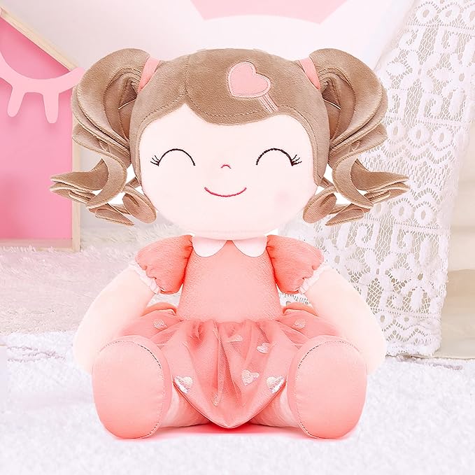 Gloveleya Baby Doll Gifts Plush Curly Girl Toys with Love 16" Orange