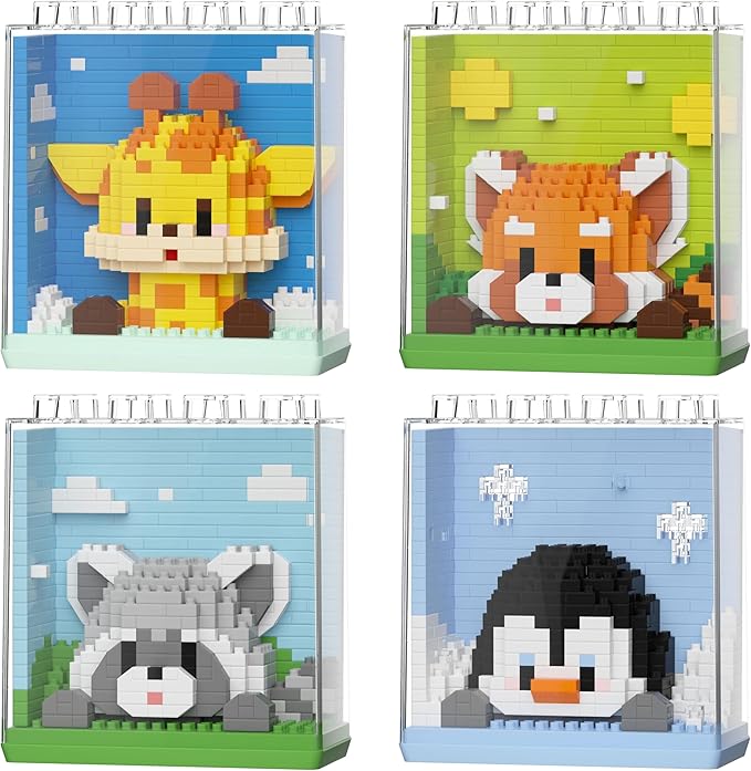 Mini Animals Building Blocks Set,with Pig, Tiger,Panda,Capybara,4Packs Kit Birthday Party Favor Gifts Toys for Ages 8-13 (Block Zoo B 1386PCS)