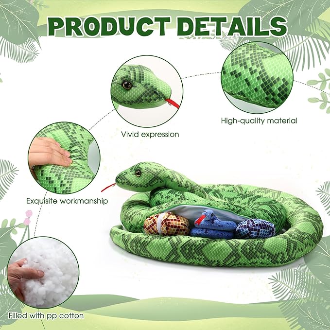 Hiboom 7 in 1 Snake Plush Toys 118 Inch Giant