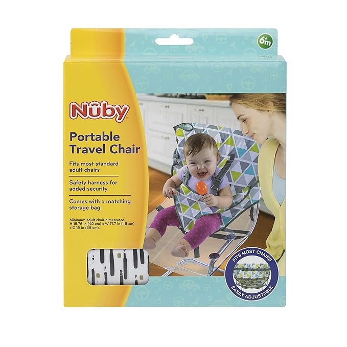 Nuby On The Go Toddler Portable Travel Chair for Babies and Toddlers - 5 Point Safety Adjustable Straps - 6+ Months - Folds into a Storage Bag, Brush Strokes